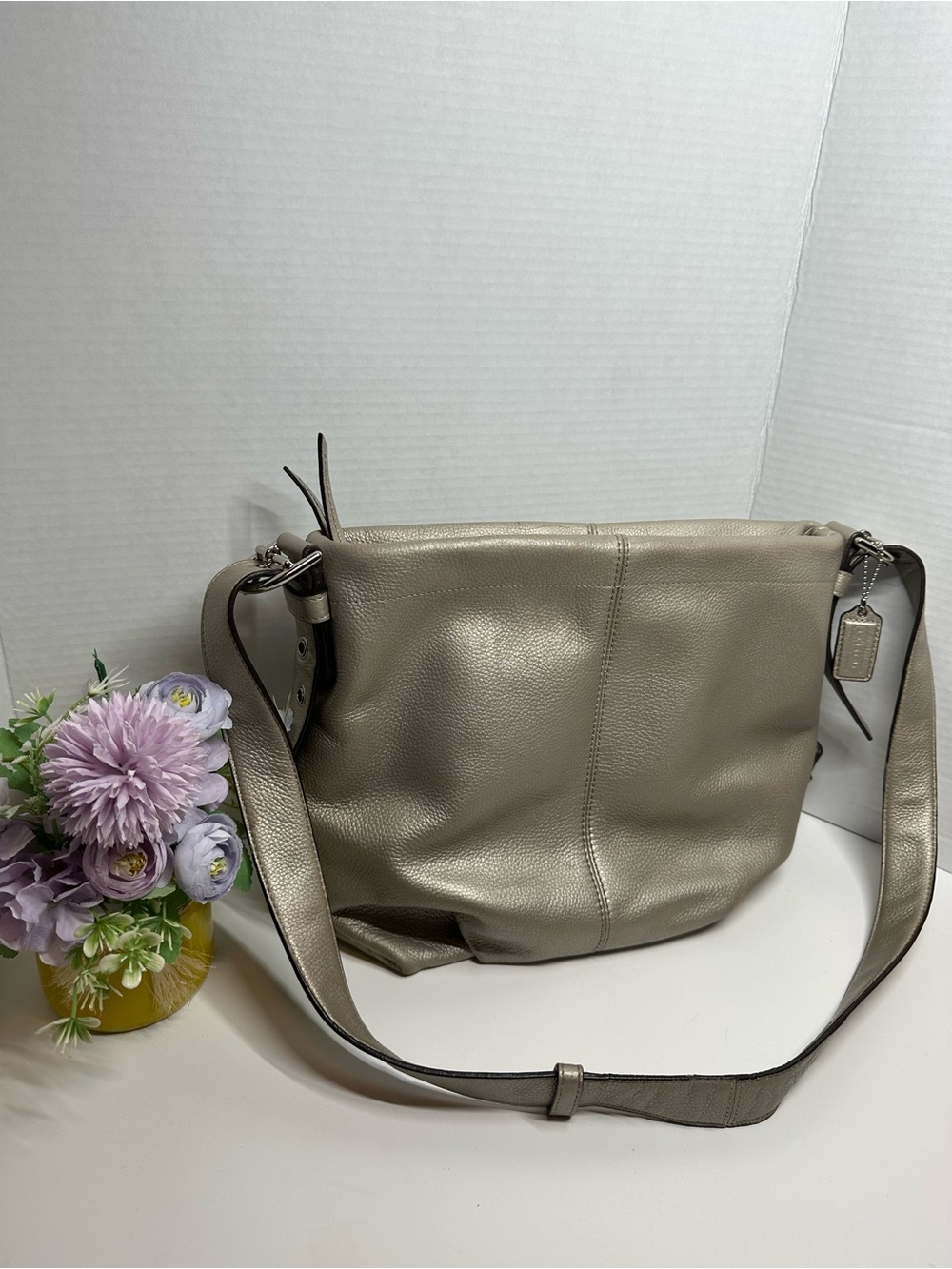 Coach Metallic Taupe Leather Crossbody Bag